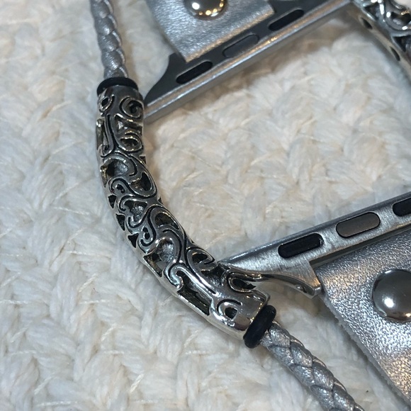 Apple Watch Silver Braided Leather Bracelet watch band - Picture 5 of 7